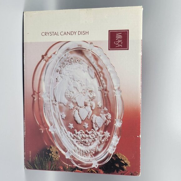 Mikasa Holiday Classics Crystal Candy Dish Oval 9" Stars Angels Christmas Decor - Picture 2 of 11